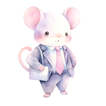 Illustration of a cute mister mouse in a suit. Generative AI, png image