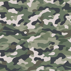 Fototapeta premium Camouflage seamless pattern. Trendy style camo, repeat print. Vector illustration. Khaki texture, perfect for military army design.