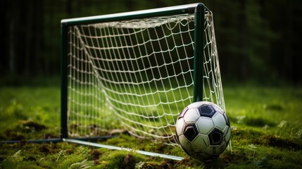soccer ball in goal net, ai generative