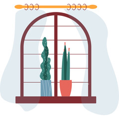 Window with flower vector house interior icon