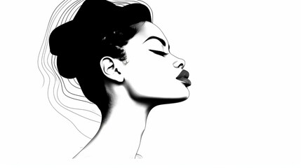 side view of black woman, one line drawing, modern minimalism art, Generative ai