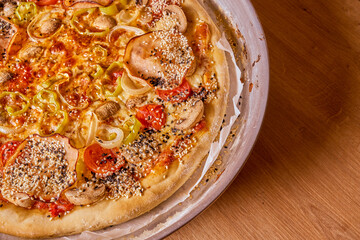 Homemade organic Italian pizza on table.