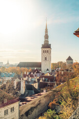 Fototapeta premium View of rooftops in the old town with St. Nicholas' Church and Museum, Tallinn, Estonia