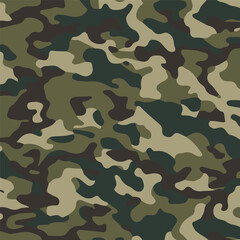 Camouflage seamless pattern. Trendy style camo, repeat print. Vector illustration. Khaki texture, perfect for military army design.