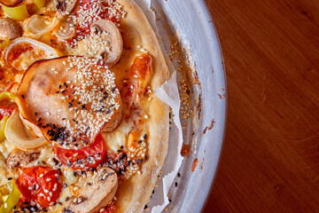 Homemade organic Italian pizza on table.