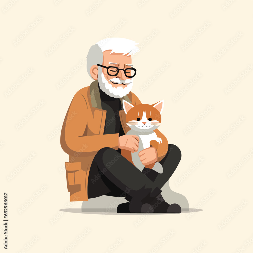 Wall mural old man with cat vector flat minimalistic isolated illustration - Wall murals