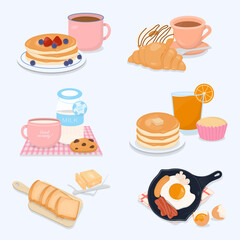 Breakfast collection with pancake and beverage