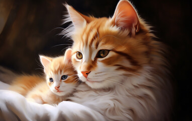 Portrait of a kitten and his mother