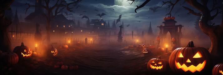 Fototapeta na wymiar Halloween pumpkin ghosts in the creepy and spooky night - Generative AI