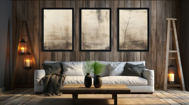 living room with a sofa, ai generative