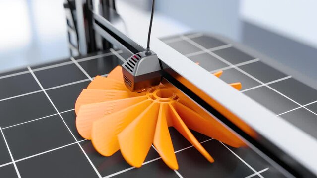 3D printing of a prototype turbine modeled in CAD software.  3d render, time lapse video