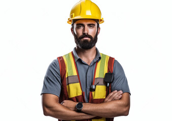 Fototapeta premium Photo male construction site engineer with a helmet with white background.