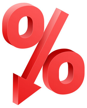 Price low down icon concept. Interest low price 3d percent discount vector icon reduction arrow decrease