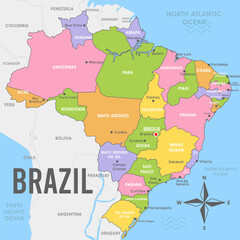 Colorful Flat Brazil Map