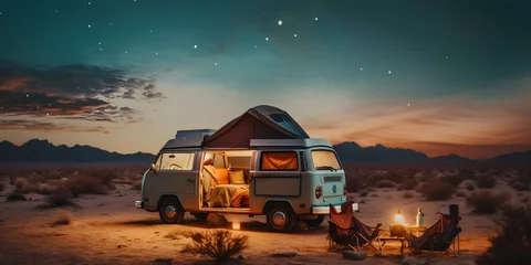 Fotobehang Camping in the desert in the middle of nowhere. Generative AI © Lucky Ai