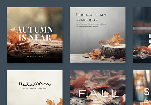 Elegant Autumn Social Media Layouts With Modern Typography and Generative Ai