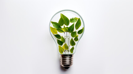Eco friendly lightbulb with plants. Renewable and sustainable energy.