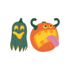 Set of Halloween pumpkins, autumn holiday. A pumpkin with a carved smile.