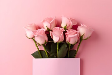 Composition of roses on pink background. 