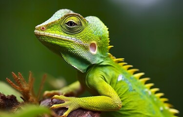 Obraz premium Bronchocela cristatella, also known as the green crested lizard. 