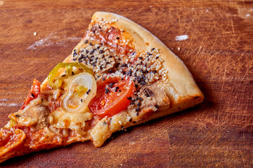 Home made, hot and organic Italian pizza on table. Mamma mia.