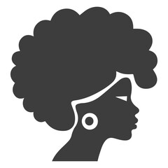 African pretty woman with afro and bun hairstyle Portrait. Silhouette on transparent background. PNG and SVG afro girl.