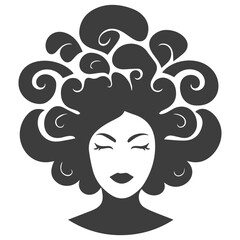 African pretty woman with afro and bun hairstyle Portrait. Silhouette on transparent background. PNG and SVG afro girl.