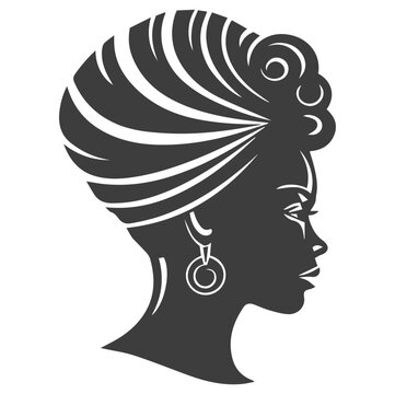 recommend clip art: African pretty woman with afro and bun hairstyle Portrait. Silhouette on transparent background. PNG and SVG afro girl.