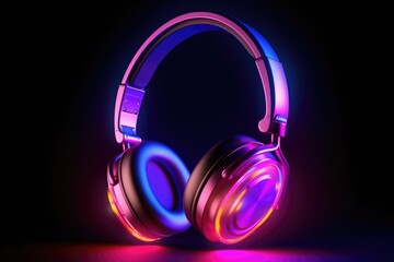 Fototapeta na wymiar Headphones neon color background 