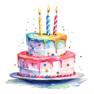 Birthday Cake vector watercolor painting ilustration