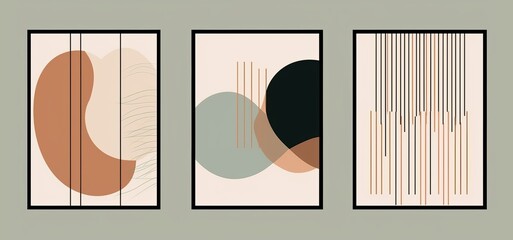 Set of minimalist abstract aesthetic illustrations. Modern style wall decor. Collection of contemporary artistic posters, Generative AI