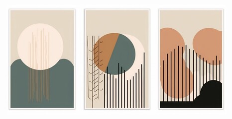 Set of minimalist abstract aesthetic illustrations. Modern style wall decor. Collection of contemporary artistic posters, Generative AI - obrazy, fototapety, plakaty