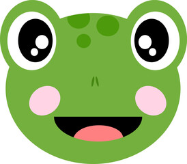 Green smiley frog face, cartoon style, vector illustration