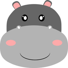 Cartoon animal, cute face hippo on  Flat design. Vector Illustration. 