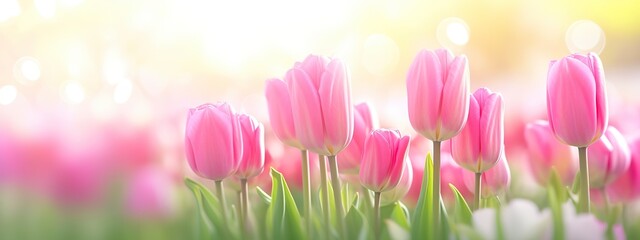 Beautiful pink Tulip on a blurred spring sunny background. 