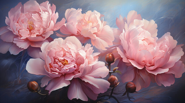 Nature's Ballet: Peony Roses Dancing in the Breeze, Their Petals Floating like Ballerinas 