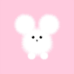 Print CUTE SMALL FLUFFY WHITE DOG ON PINK BACKGROUND ILLUSTRATION DESIGN