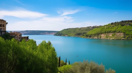 Fototapeta premium View on lake in Castel Gandolfo, Rome, Italy, Generative AI