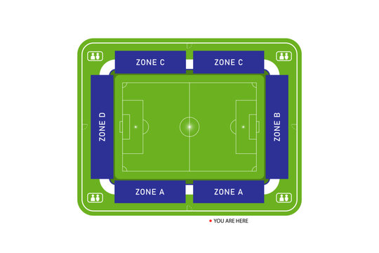 Top view, Map seat zone of football field on isolated background, Vector illustration.
