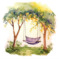 Hanging swing chair watercolor painted ilustration