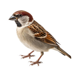 Fototapeta premium a Common House Sparrow in a Nature-themed, photorealistic illustration in a transparent PNG, cutout, and isolated. Generative AI