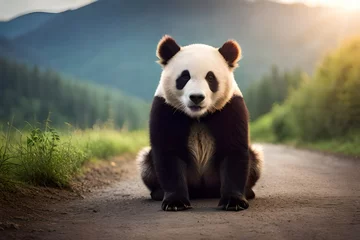 Fototapete giant panda eating bamboo © Johnny arts