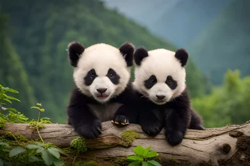 Raamstickers giant panda eating bamboo © Johnny arts