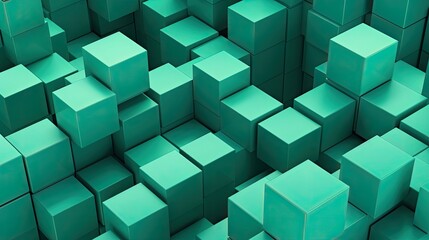 Abstract 3d background, green cubes pattern texture.