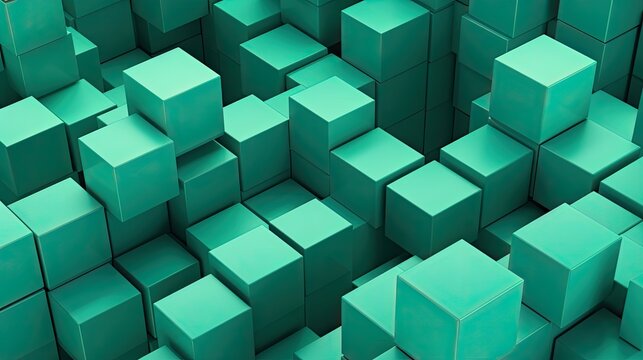 Fototapeta Abstract 3d background, green cubes pattern texture.