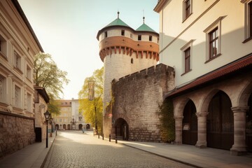 Fototapeta na wymiar St. Florian's Gate in Krakow old town, Poland, Generative AI
