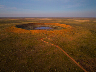 Aerial view of Wolfe Creek Meteorite Crater in the remote Kimberley region of Western Australia