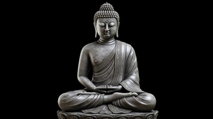 Illustration of a Buddha statue sitting on black background
