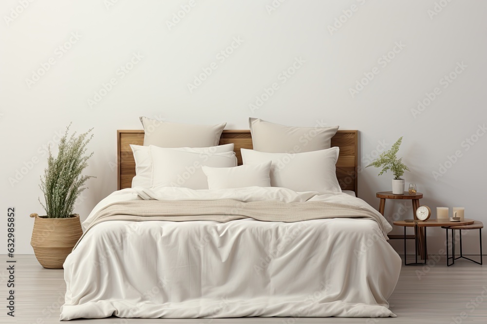 Poster a mockup illustration showing a collection of bedding items presented in a front view. the set inclu