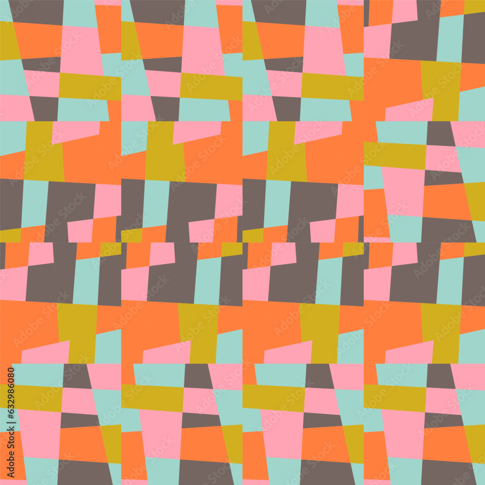 Aufkleber Abstract geometric vector background with random pattern of simple shapes like rectangle, square, triangle and polygon. Pastel colored retro style colorful mosaic.